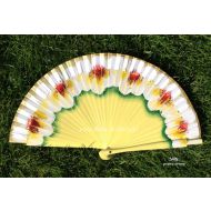 wachlarz hiszpański KWIATY GEUM 19 cm - ostatni raz w ofercie - żółty, prawa strona - wachlarz622_pelny_dwustronne_kwiaty_geum_mini_19cm_zolty_p.jpg